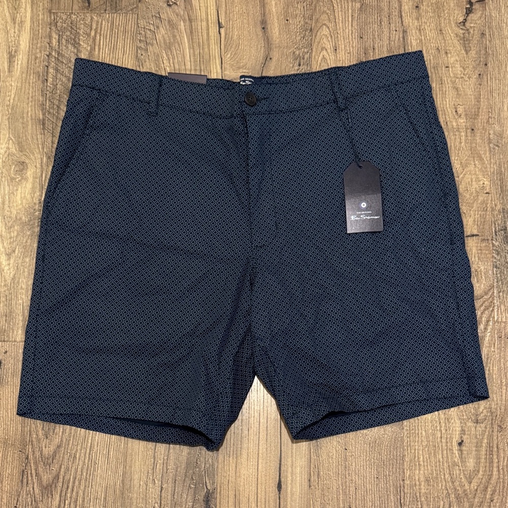 NWT Ben Sherman Dark Blue Patterned Flat Front Shorts - 38w